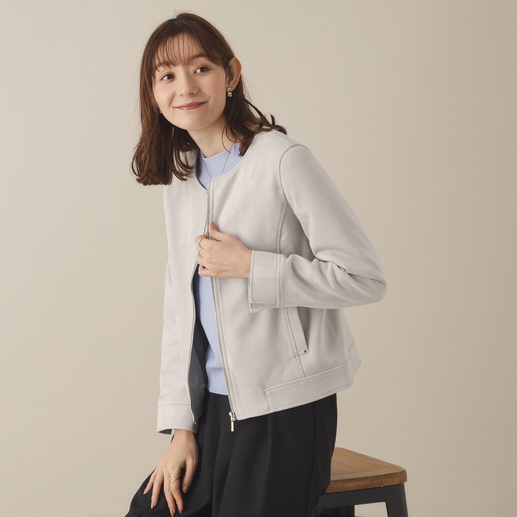 ITS&rsquo;DEMO「【通勤／M・Lサイズ展開】カットフェイクスエードジャケット」|ノーカラージャケット|