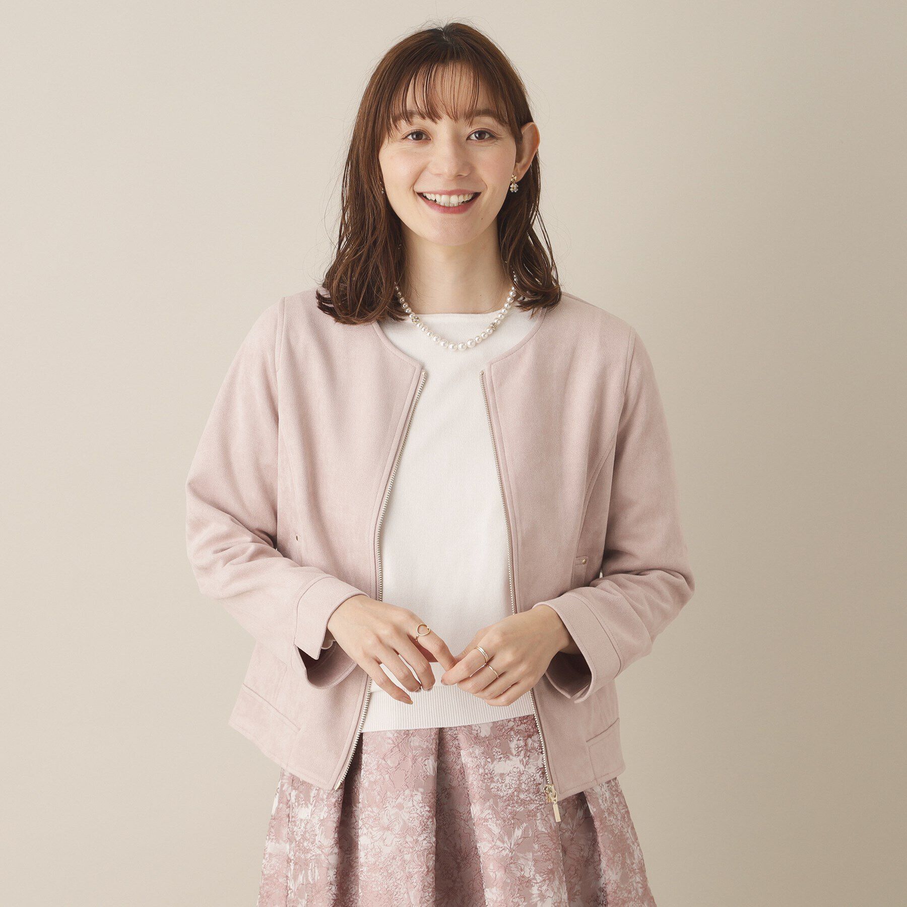 ITS&rsquo;DEMO「【通勤／M・Lサイズ展開】カットフェイクスエードジャケット」|ノーカラージャケット|ライトピンク(070