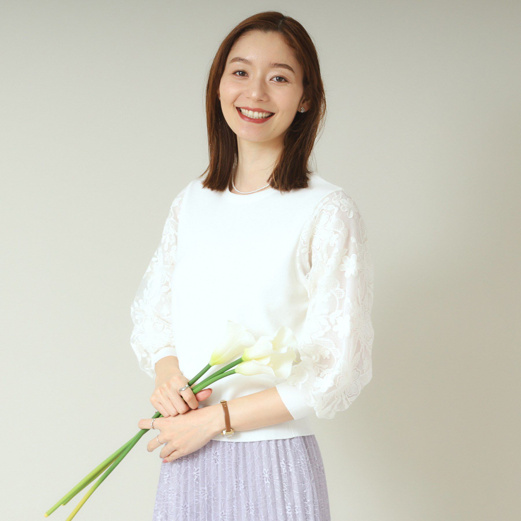 ITS&rsquo;DEMO「【通勤／手洗い可】袖レースニット」|ニット・セーター|オフホワイト(003