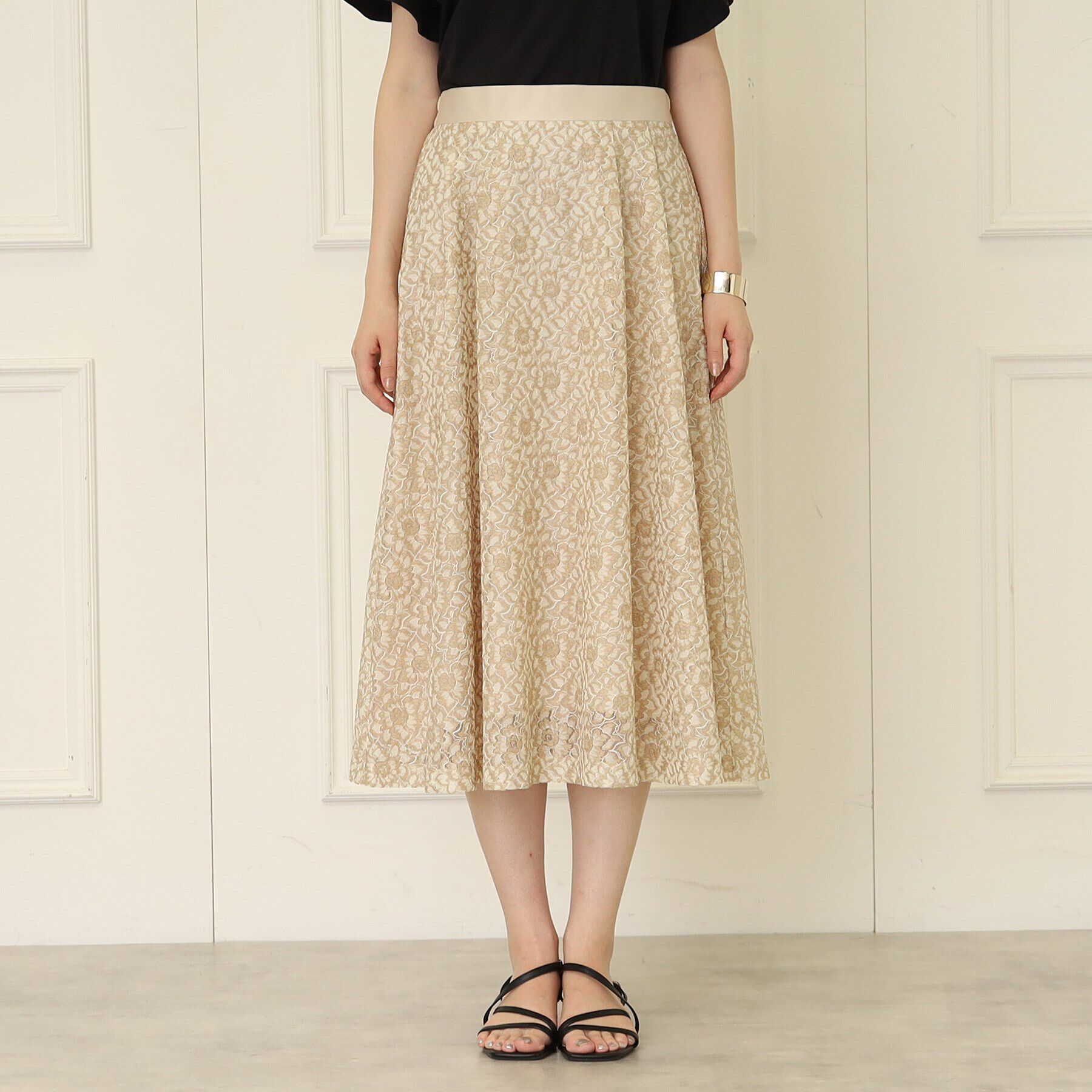 SunaUna「【シアー素材／レース】ふんわりタックスカート」|スカート|