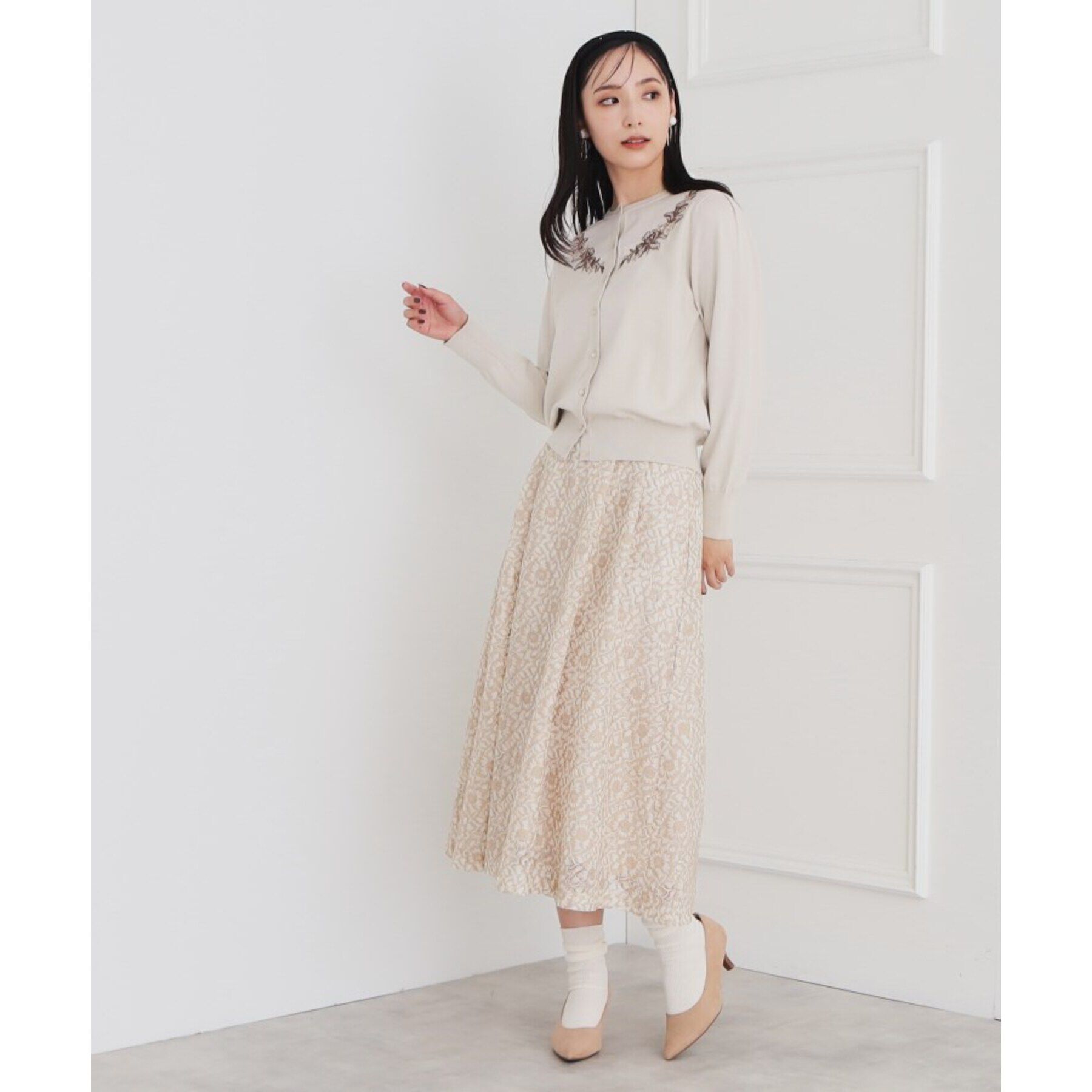 SunaUna「【シアー素材／レース】ふんわりタックスカート」|スカート|