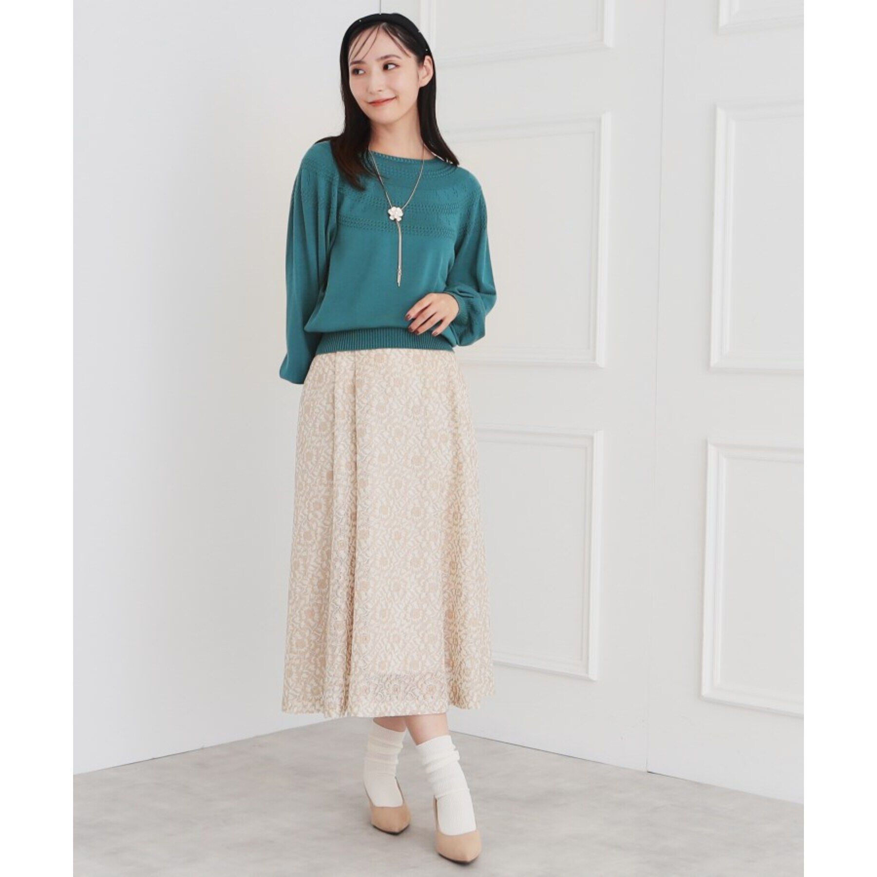 SunaUna「【シアー素材／レース】ふんわりタックスカート」|スカート|