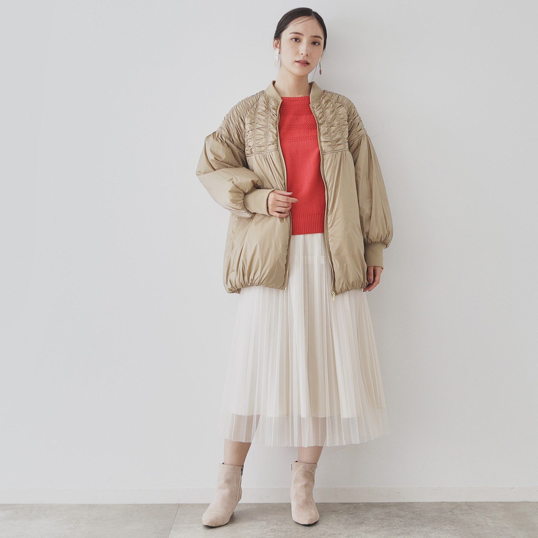 SunaUna「【裾バルーン／袖口リブ】中綿コート」|ブルゾン・スタジャン|