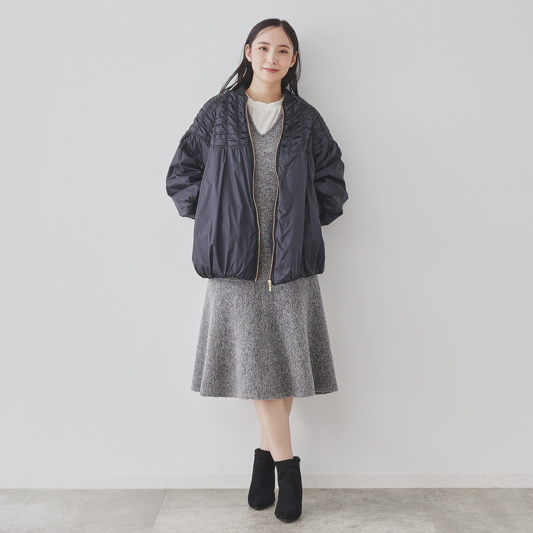 SunaUna「【裾バルーン／袖口リブ】中綿コート」|ブルゾン・スタジャン|