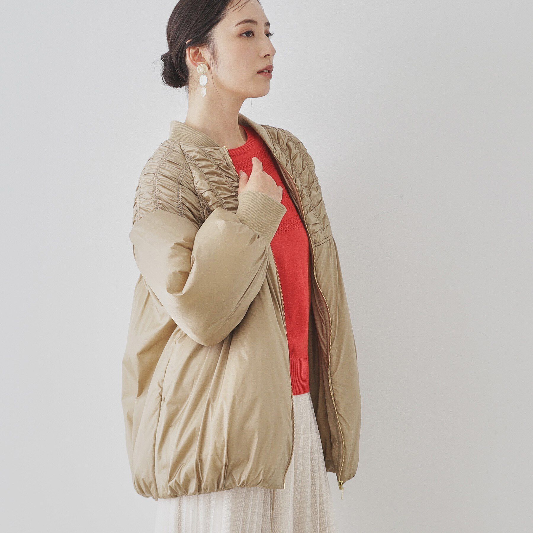 SunaUna「【裾バルーン／袖口リブ】中綿コート」|ブルゾン・スタジャン|