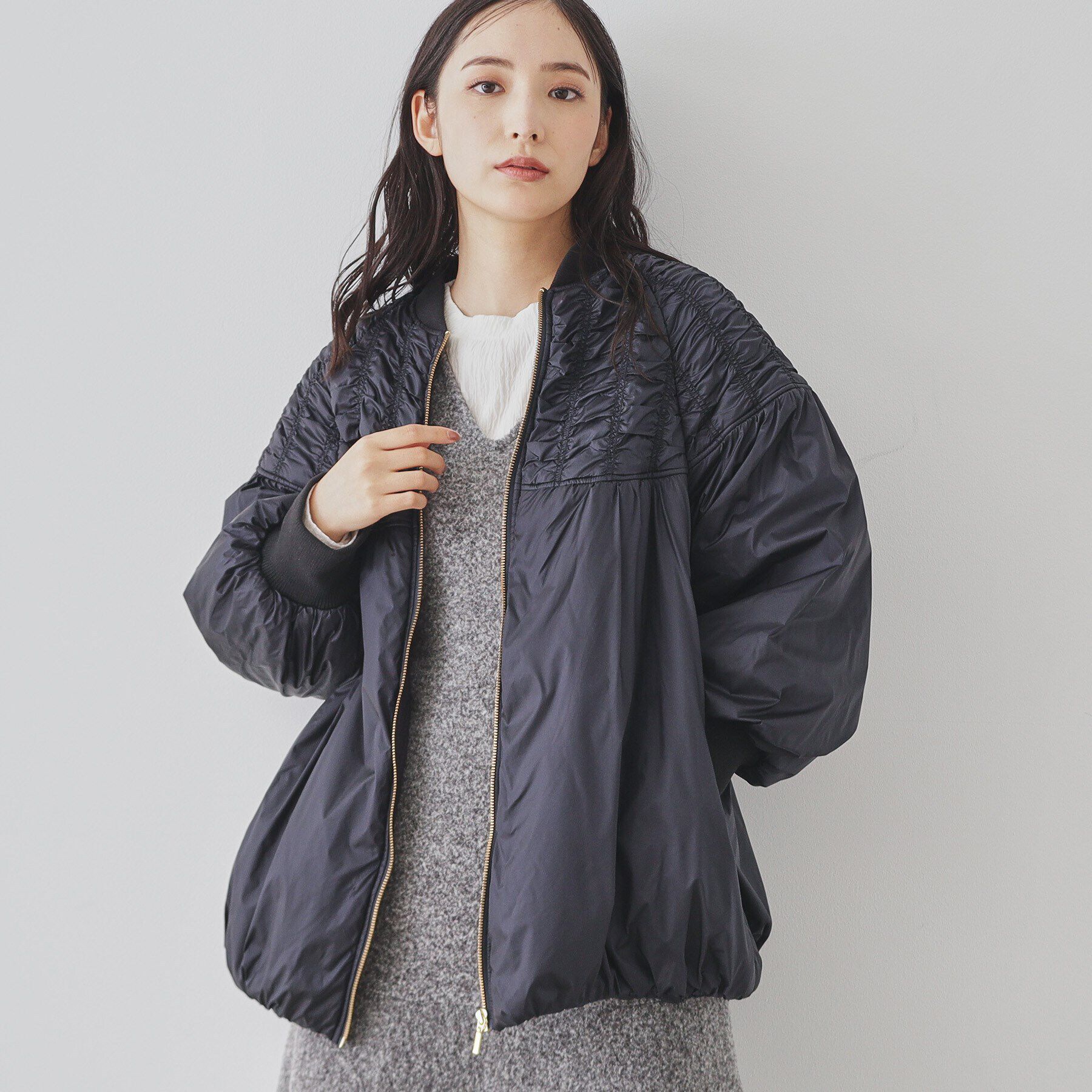 SunaUna「【裾バルーン／袖口リブ】中綿コート」|ブルゾン・スタジャン|