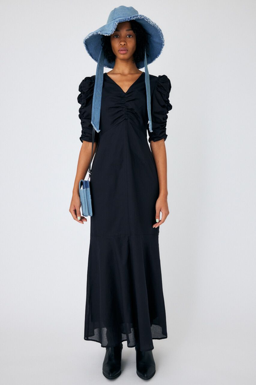 MOUSSY「GATHER SLEEVE ドレス」|ワンピース|BLK