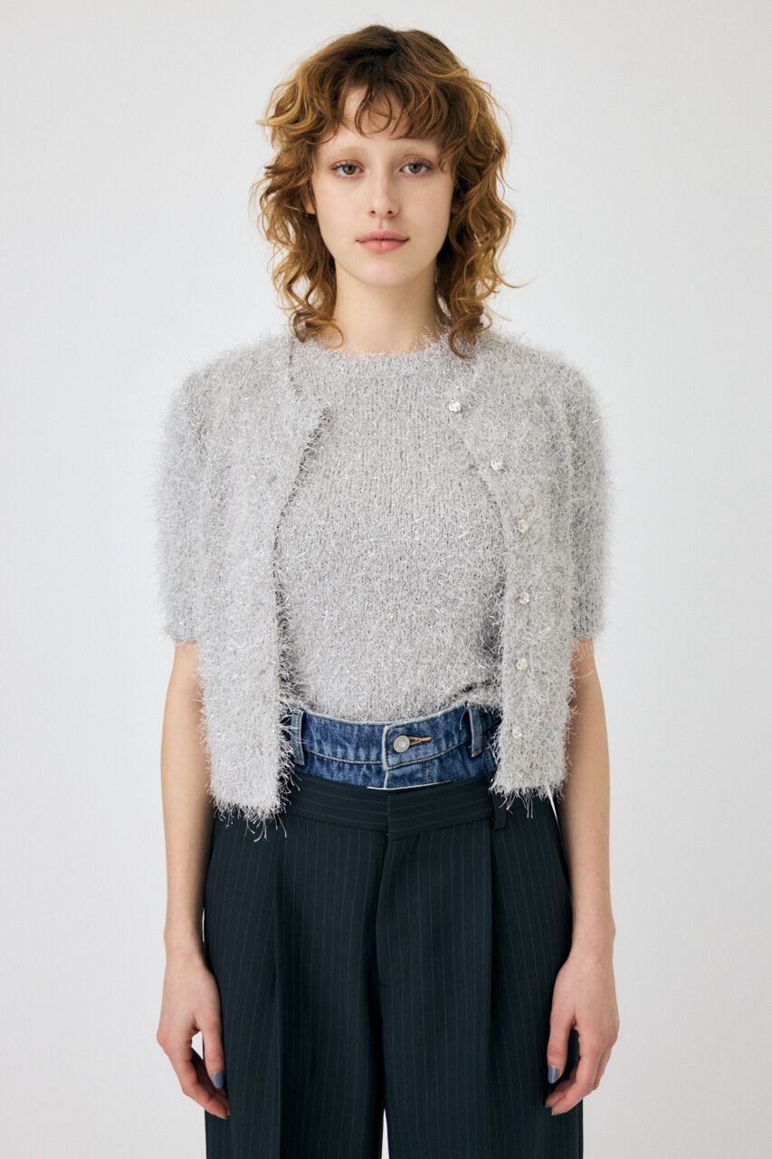 MOUSSY「SHAGGY GLITTER KNIT カーディガン」|カーディガン|L/GRY1