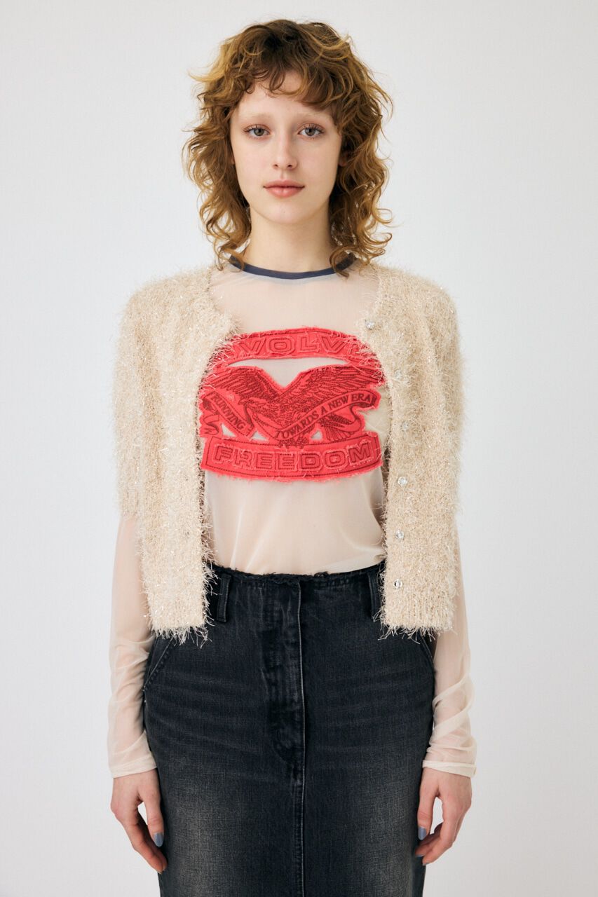 MOUSSY「SHAGGY GLITTER KNIT カーディガン」|カーディガン|ECRU