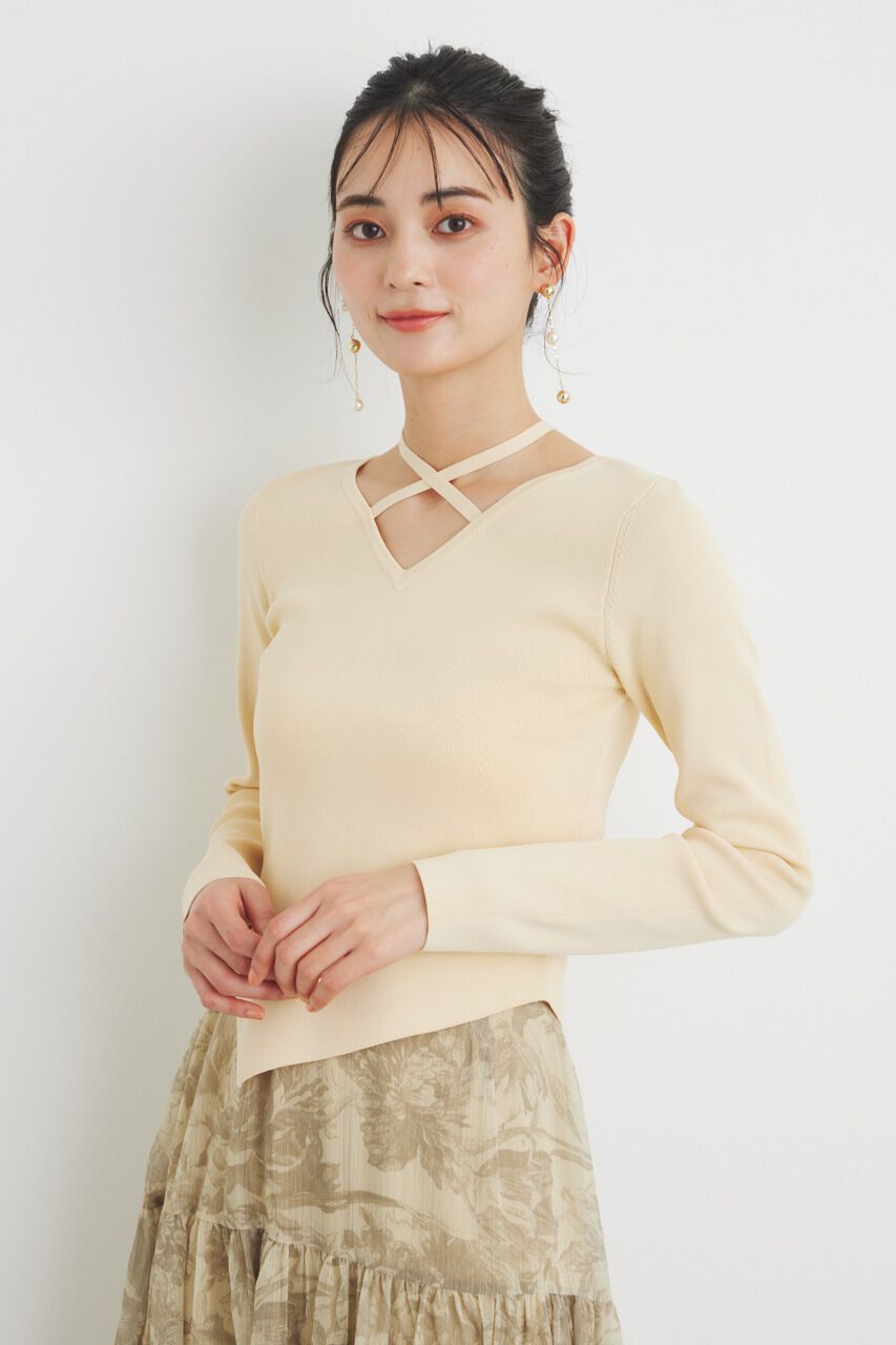 rienda「アシンメトリーストリングKnit TOP」|ニット・セーター|L/YEL1
