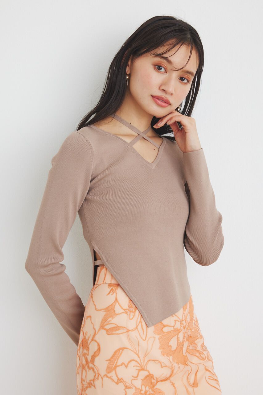 rienda「アシンメトリーストリングKnit TOP」|ニット・セーター|L/BRN1