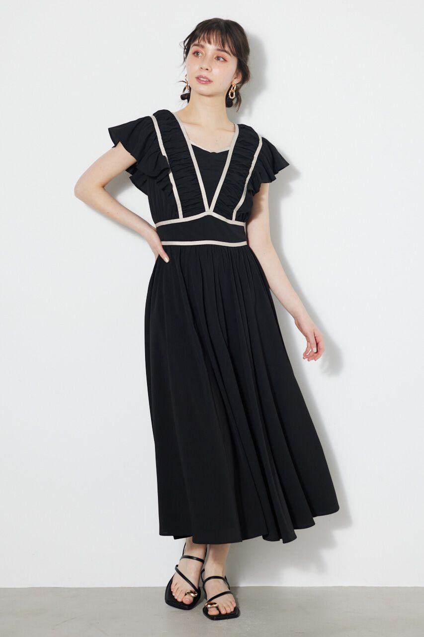 rienda「トリミングテープギャザーフレアOP」|ワンピース|