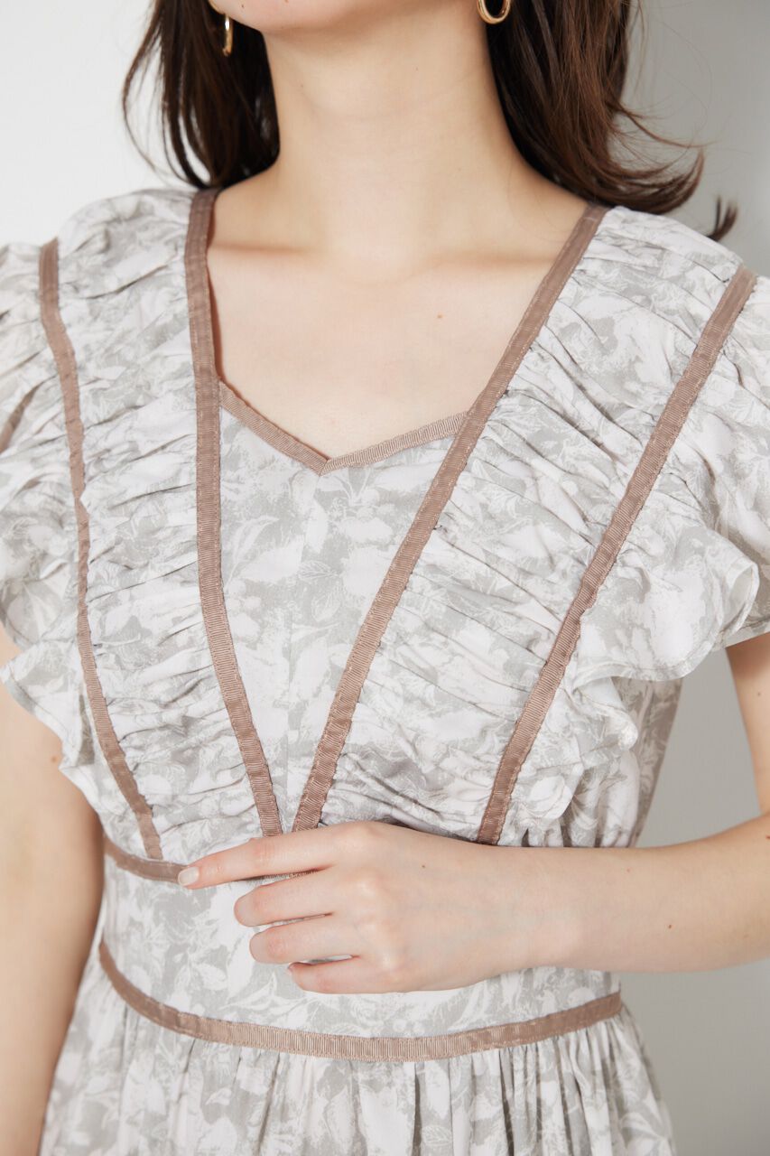 rienda「トリミングテープギャザーフレアOP」|ワンピース|