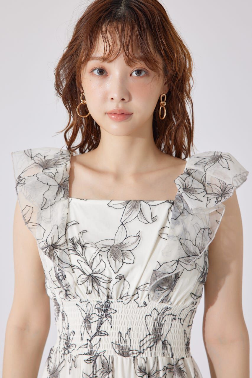 rienda「エンブロイダリーチュールフレアスリーブワンピース」|ワンピース|