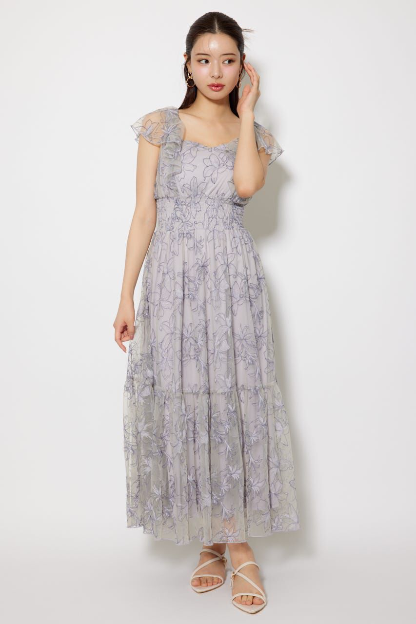 rienda「エンブロイダリーチュールフレアスリーブワンピース」|ワンピース|L/PUR1