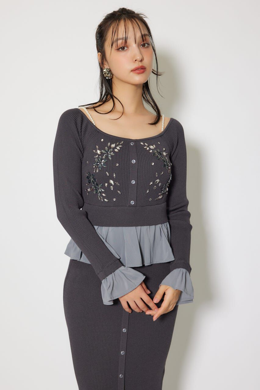 rienda「2WAYビジューフラワーオフショルタイトニットワンピース」|ワンピース|