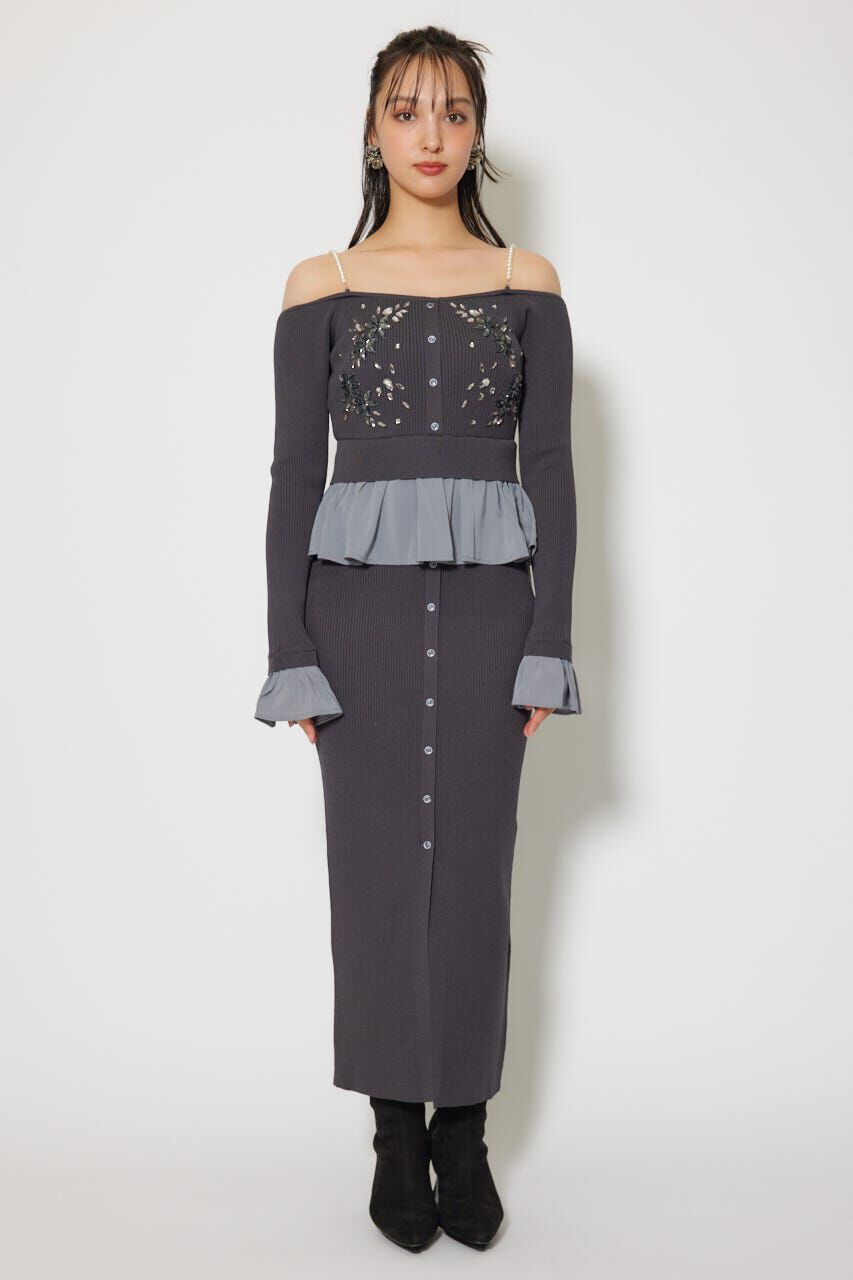 rienda「2WAYビジューフラワーオフショルタイトニットワンピース」|ワンピース|