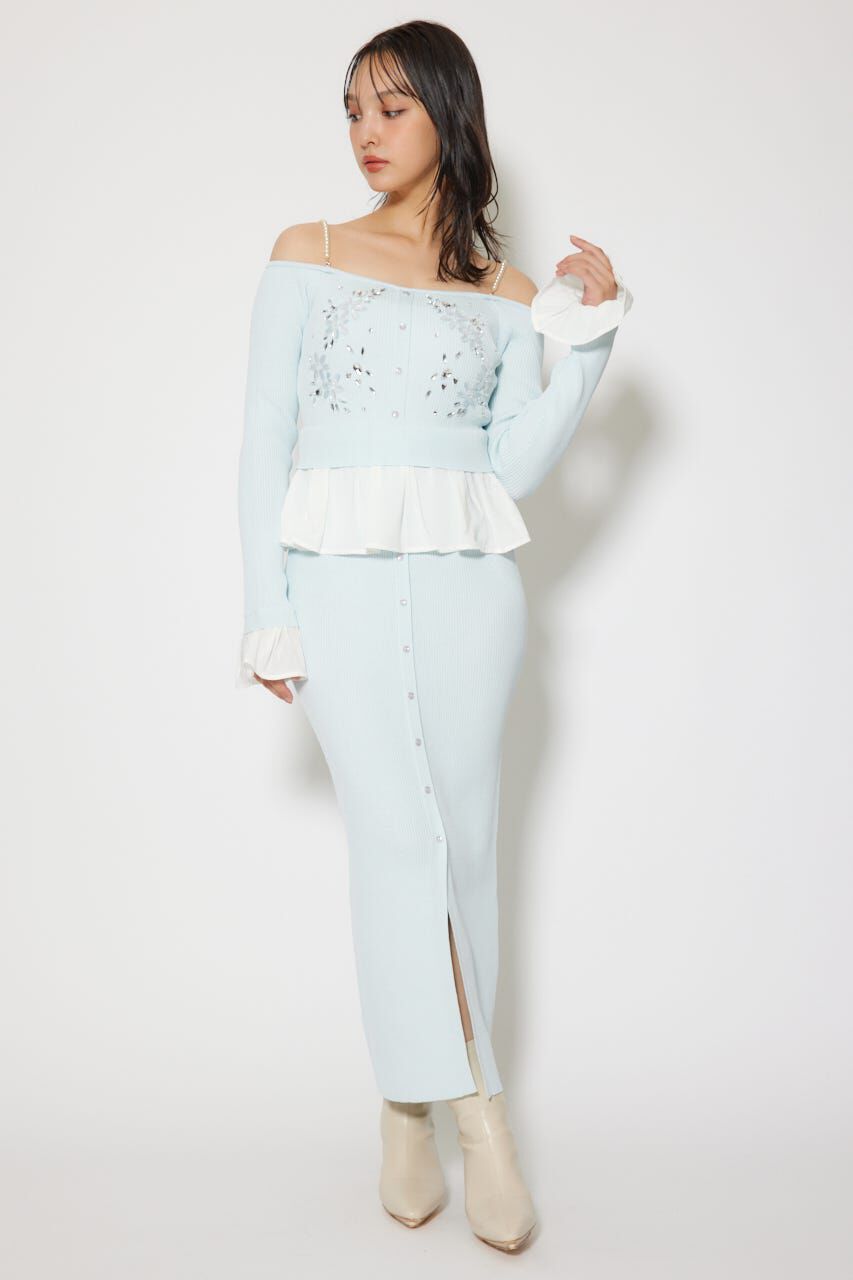 rienda「2WAYビジューフラワーオフショルタイトニットワンピース」|ワンピース|