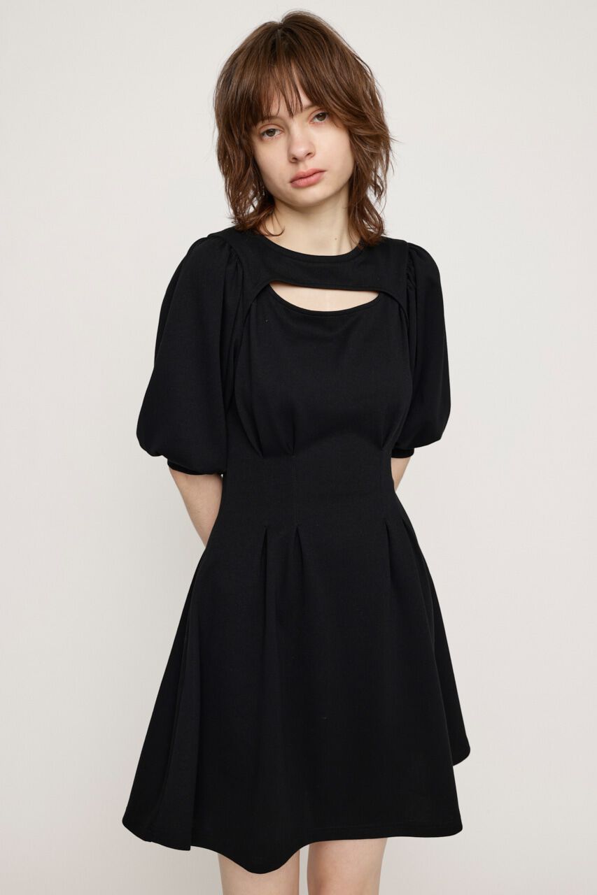 SLY「FRONT OPEN TUCK SLEEVE ショートワンピース」|ワンピース|BLK