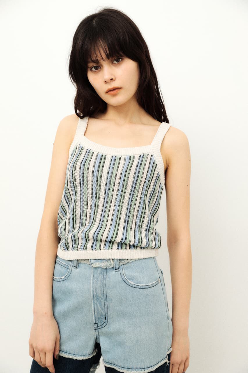 LAGUA GEM「MULTI STRIPE KNIT CAMI」|キャミソール|M/WHT7