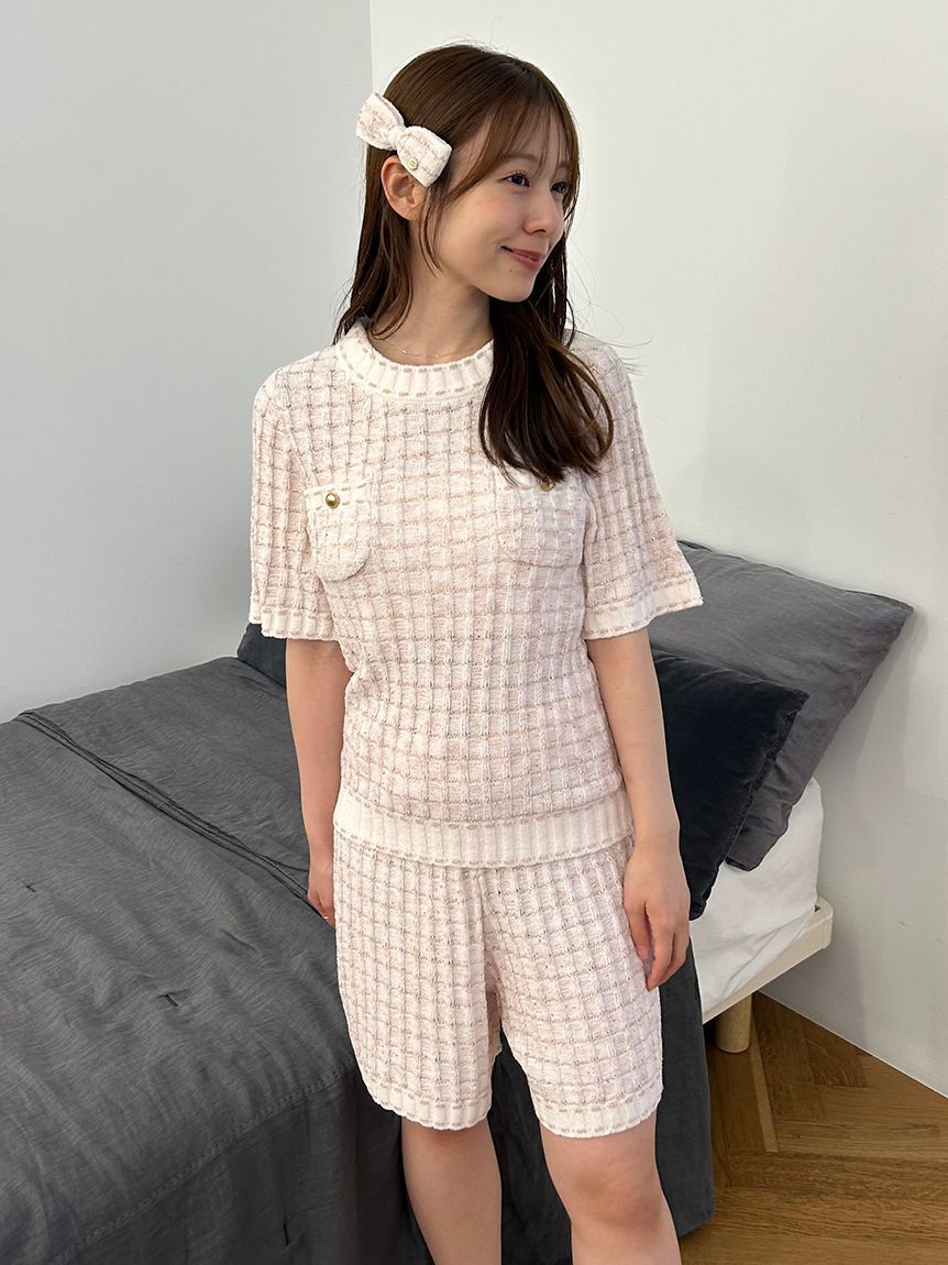 SNIDEL HOME「ラメニットツイードショートパンツ」|ルームウェア|