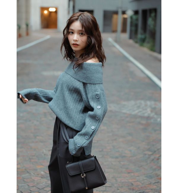 dazzlin「【久間田琳加コラボ】オフショルオーバーニットトップス」|ニット・セーター|チャコールグレー