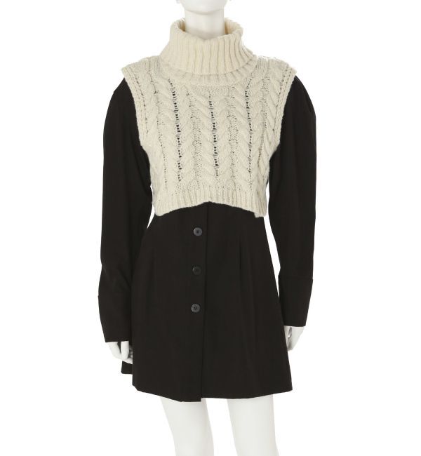 EMODA「ノーカラーシャツワンピース&times;タートルケーブルニットベスト」|ワンピース|