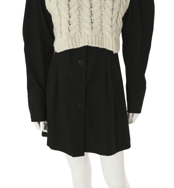 EMODA「ノーカラーシャツワンピース&times;タートルケーブルニットベスト」|ワンピース|