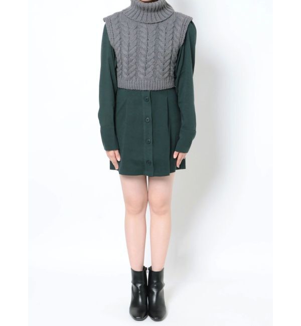 EMODA「ノーカラーシャツワンピース&times;タートルケーブルニットベスト」|ワンピース|