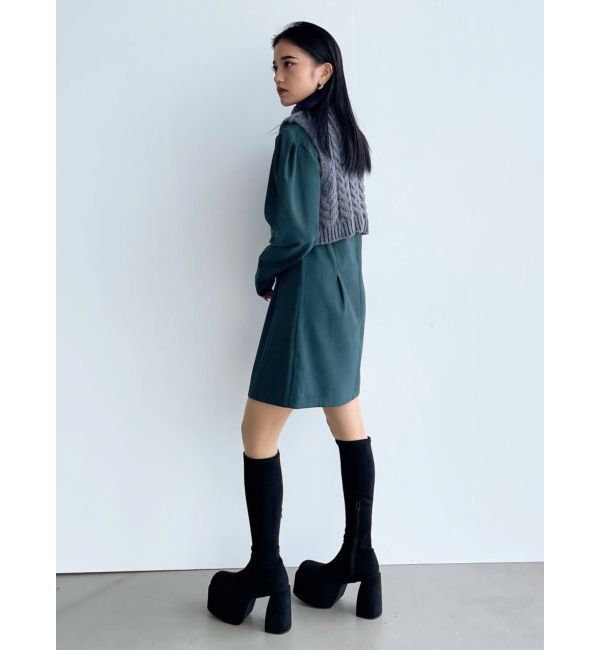 EMODA「ノーカラーシャツワンピース&times;タートルケーブルニットベスト」|ワンピース|