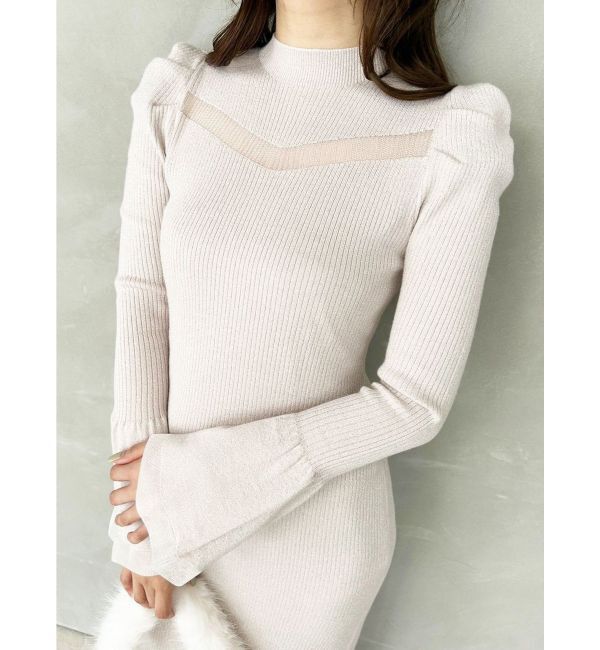 MERCURYDUO「シアーカットラメニットワンピース」|ワンピース|アイボリー