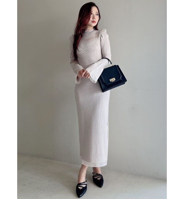 MERCURYDUO「シアーカットラメニットワンピース」|ワンピース|