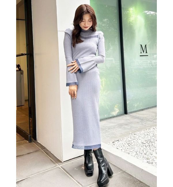 MERCURYDUO「シアーカットラメニットワンピース」|ワンピース|