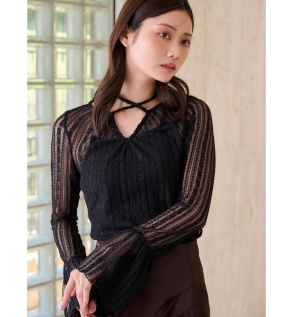 MERCURYDUO「ストレッチレースカットソー」|Tシャツ・カットソー|ブラック