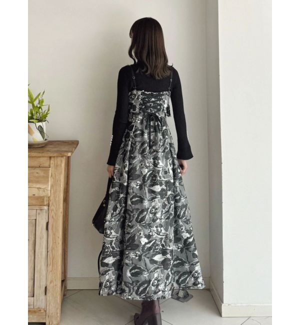 MERCURYDUO「ジャカードバックレースアップキャミワンピース」|ワンピース|