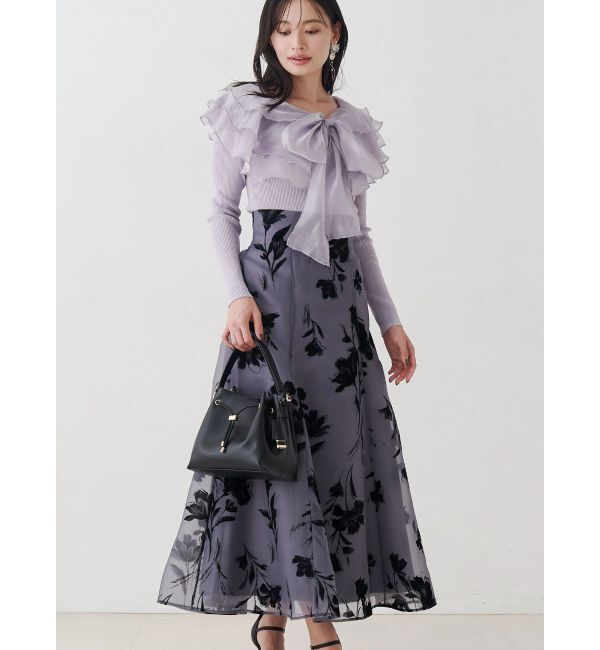 MERCURYDUO「異素材ラッフルリボンリブニット」|ニット・セーター|