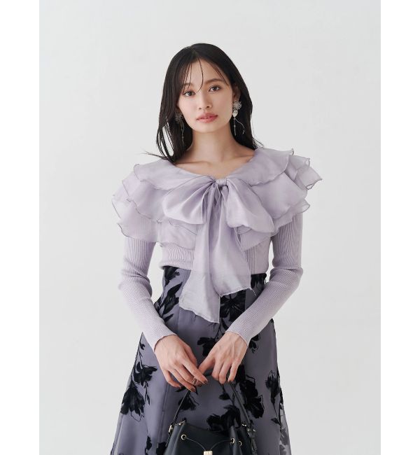 MERCURYDUO「異素材ラッフルリボンリブニット」|ニット・セーター|