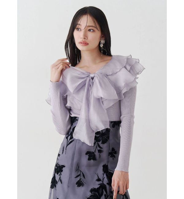 MERCURYDUO「異素材ラッフルリボンリブニット」|ニット・セーター|