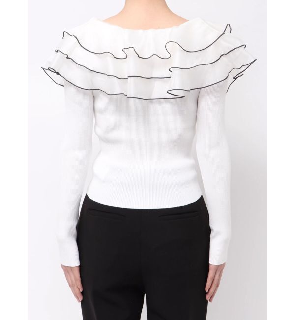 MERCURYDUO「異素材ラッフルリボンリブニット」|ニット・セーター|