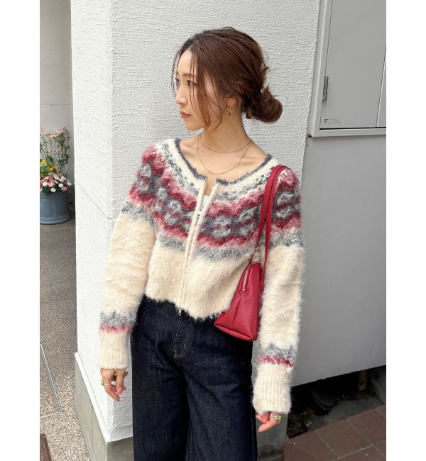 Ungrid「【WEB限定】求心柄ショートジップニット」|ニット・セーター|