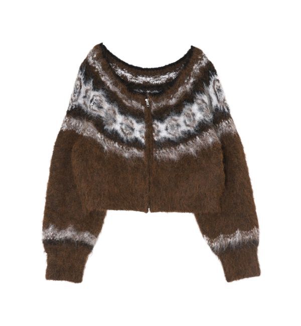 Ungrid「【WEB限定】求心柄ショートジップニット」|ニット・セーター|