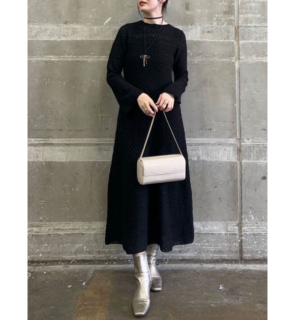 LAGUNAMOON「ダイヤパターンモヘヤニットワンピース」|ワンピース|ブラック