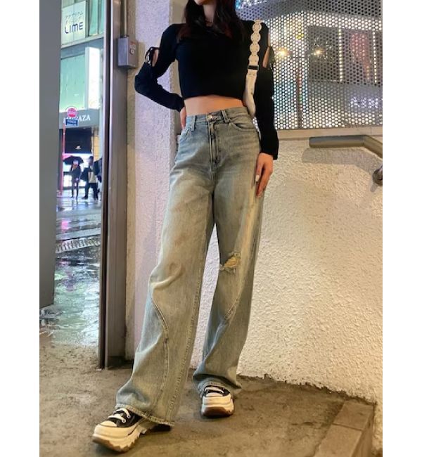 EVRIS「グランジルーズワイドデニムパンツ」|デニム|