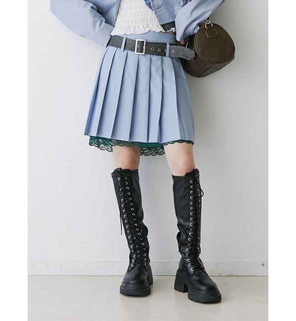 jouetie「ベルトヘムレースミニスカート【セットアップ対応】」|スカート|ブルー