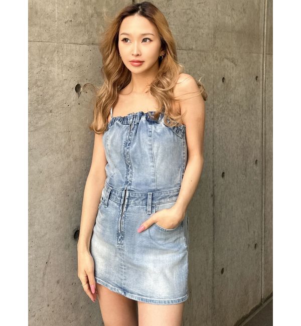 GYDA「フロントZIPデニムミニワンピース」|ワンピース|