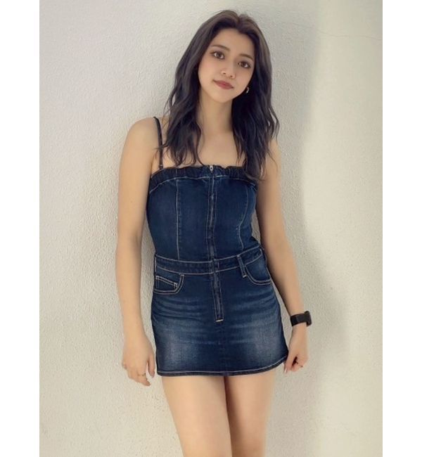 GYDA「フロントZIPデニムミニワンピース」|ワンピース|インディゴ