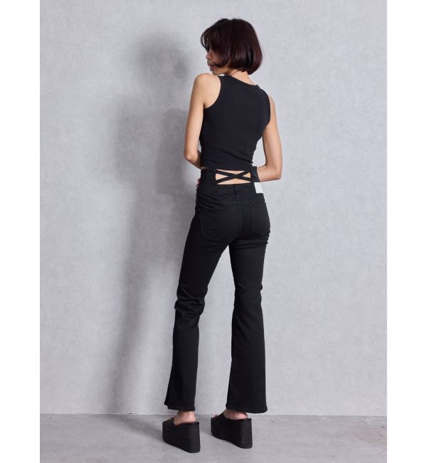 GYDA「NEWハイウエストBACKクロスフレアパンツ」|デニム|