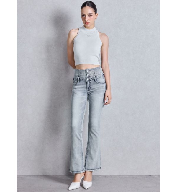 GYDA「NEWハイウエストBACKクロスフレアパンツ」|デニム|