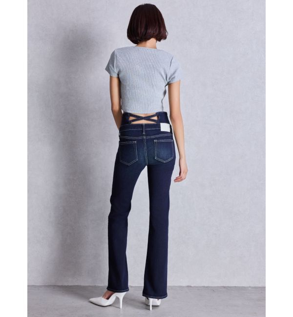 GYDA「NEWハイウエストBACKクロスフレアパンツ」|デニム|