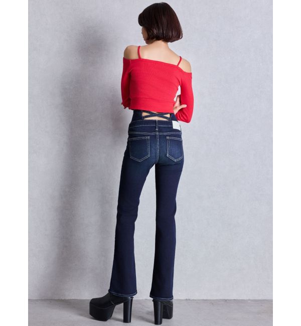 GYDA「NEWハイウエストBACKクロスフレアパンツ」|デニム|